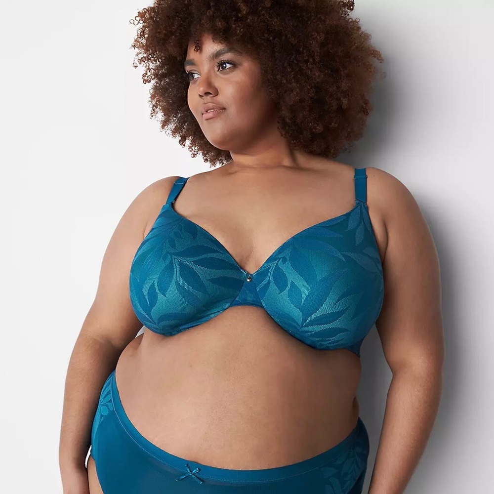Cacique invisible lace back smoother teal full coverage underwire bra 42DD. C3